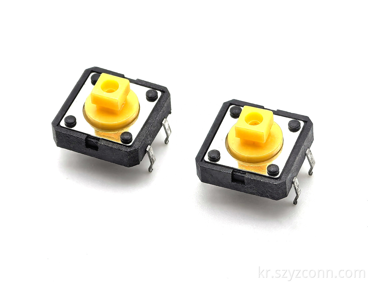 택트 스위치 12X12mm 4P 노란색 핸들 DIP H=5.0mm TACT SWITCH 12X12mm 4P YELLOW Handle DIP H=5.0mm